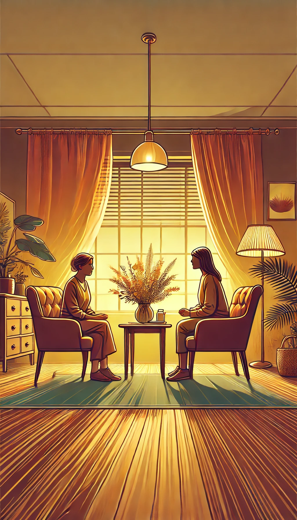 Een persoonlijk begeleidingsgesprek in een warme en rustgevende omgeving. Individuele begeleiding helpt bij persoonlijke groei en emotioneel welzijn.